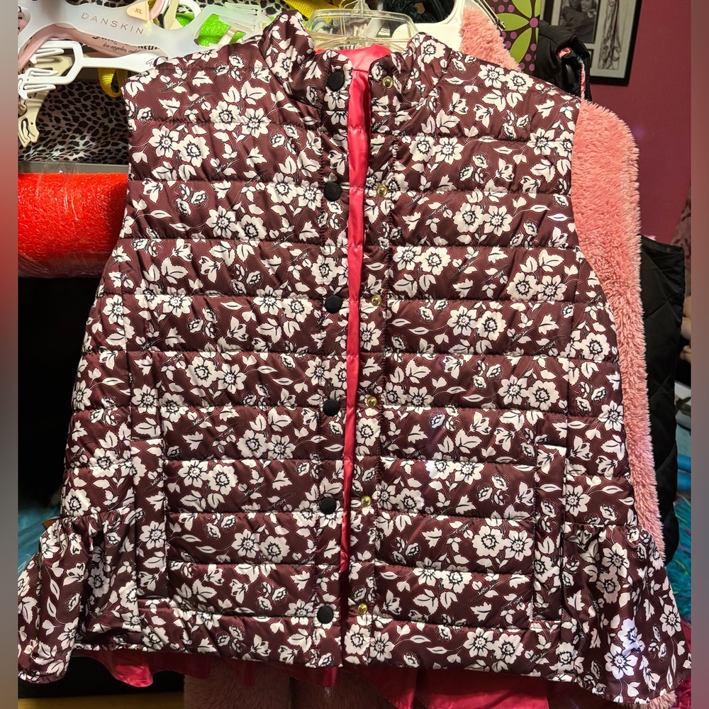 Kate Spade Burgundy Floral Puffer Vest